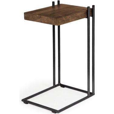 Maddox Medium Brown Wood With Black Metal C-Shaped Side Table