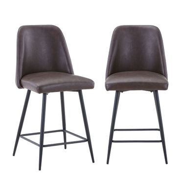 Maddox Upholstered Counter Height Barstool Set of 2 In Dark Brown
