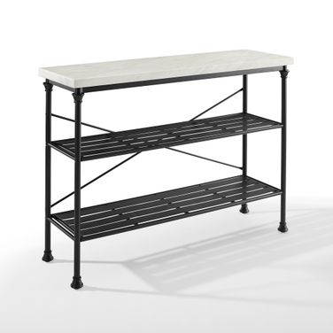 Madeleine Entryway Console Table In White Marble and Matte Black