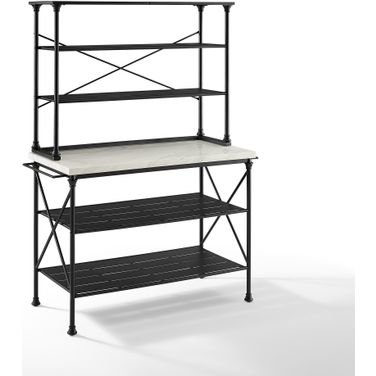 Madeleine Kitchen Island and Hutch In White Marble and Matte Black