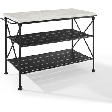 Madeleine Kitchen Island In White Marble and Matte Black