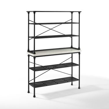 Madeleine Kitchen Storage Baker's Rack In White Marble and Matte Black