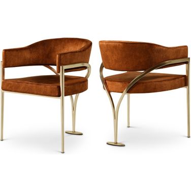 Madelyn Velvet Dining Chair Set of 2 In Cognac/Gold