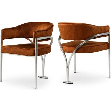 Madelyn Velvet Dining Chair Set of 2 In Cognac/Silver