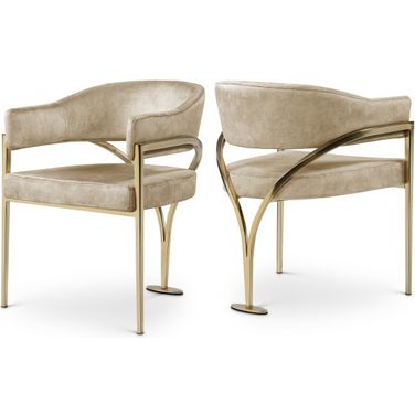Madelyn Velvet Dining Chair Set of 2 In Beige/Gold