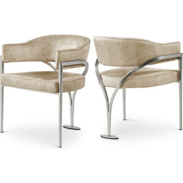 Madelyn Velvet Dining Chair Set of 2 In Beige/Silver