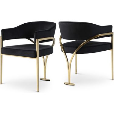 Madelyn Velvet Dining Chair Set of 2 In Black/Gold
