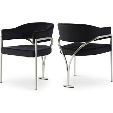 Madelyn Velvet Dining Chair Set of 2 In Black/Silver
