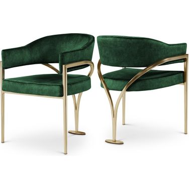 Madelyn Velvet Dining Chair Set of 2 In Green/Gold