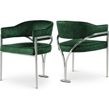 Madelyn Velvet Dining Chair Set of 2 In Green/Silver