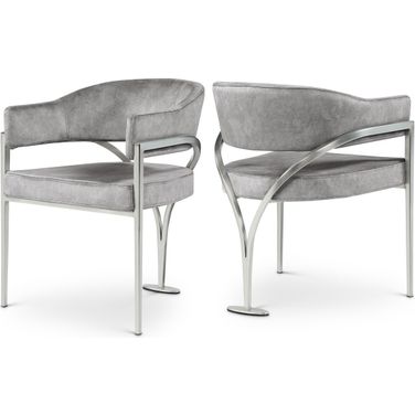 Madelyn Velvet Dining Chair Set of 2 In Grey/Silver
