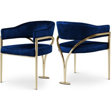 Madelyn Velvet Dining Chair Set of 2 In Navy/Gold