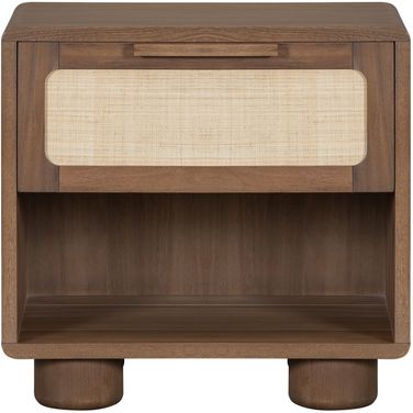 Madera Acacia Wood with a Rattan Drawer Contempory 18 Inch Nightstand In Mocha