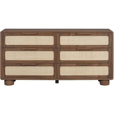 Madera Acacia Wood with Rattan Drawers Contempory 68 Inch Dresser In Mocha