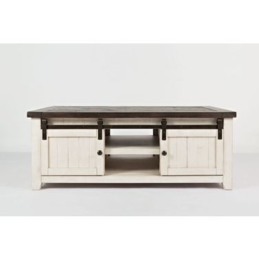 Madison County 50 Inch Barn Door Coffee Table In Vintage White