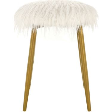 Madison Faux Fur Ottoman In White and Gold