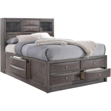 Madison Gray Queen Bookcase Storage Bed