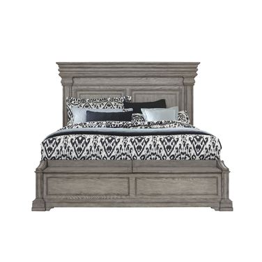 Madison Ridge King Panel Bed with Blanket Chest Footboard In Heritage Taupe