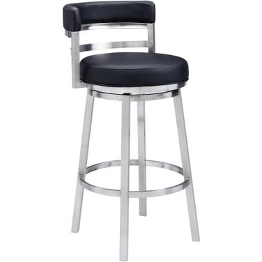 Madrid 26 Inch Counter Height Swivel Black Faux Leather and Brushed Stainless Steel Bar Stool