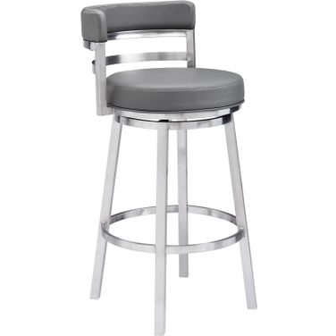 Madrid Brushed Stainless Steel And Grey Faux Leather 30 Inch Counter Height Barstool