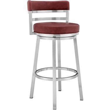 Madrid 26 Inch Counter Height Swivel Red Faux Leather and Brushed Stainless Steel Bar Stool