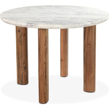Madrid Marble Dining Table with Reclaimed Teak Legs In White