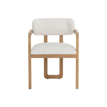 Madrone Dining Armchair In Rustic Oak and Heather Ivory Tweed