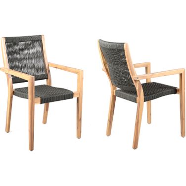 Madsen Outdoor Eucalyptus Wood and Charcoal Rope Dining Chair Set of 2 with Teak Finish
