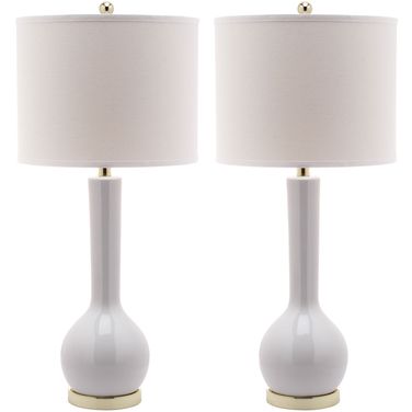 Mae White and Off-White 30.5 Inch Long Neck Ceramic Table Lamp Set of 2