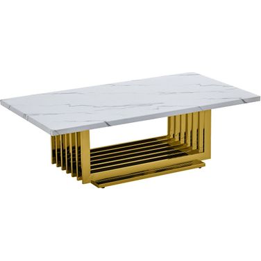 Magda Coffee Table In White Marble and Gold Stainless Steel Base