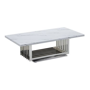 Magda Coffee Table In White Marble and Stainless Steel Base