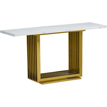 Magda Console Table In White Marble and Gold Stainless Steel Base