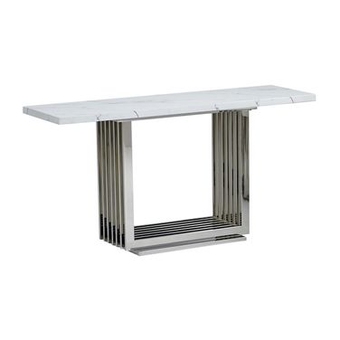 Magda Console Table In White Marble and Stainless Steel Base