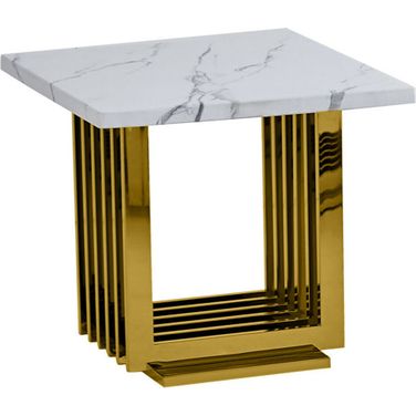 Magda End Table In White Marble and Gold Stainless Steel Base