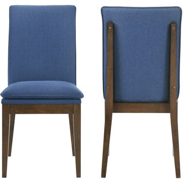 Maggie Dining Chair with Blue Cushion Set of 2 In Walnut