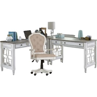 Magnolia Manor Antique White and Weathered Bark L Shape Home Office Set