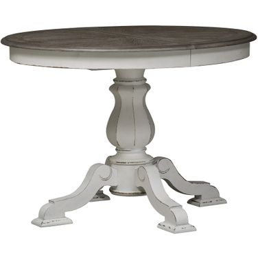 Magnolia Manor Pedestal Table In Antique White and Weathered Bark