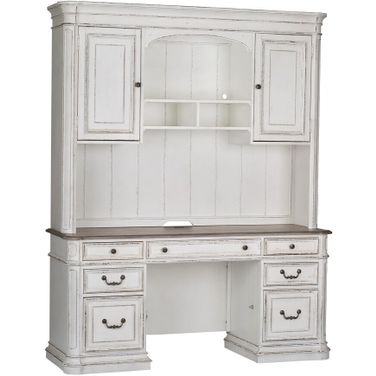Magnolia Manor Antique White Jr Executive Credenza With Hutch