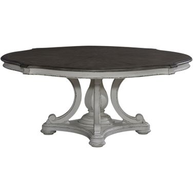 Magnolia Manor Round Table Set In Antique White and Weathered Bark