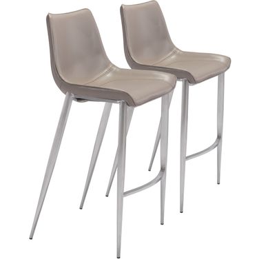 Magnus Barstool Set of 2 In Brown and Silver