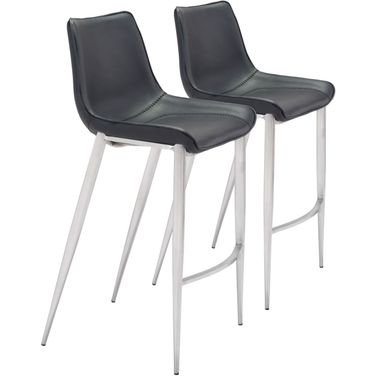 Magnus Barstool Set of 2 In Black and Silver