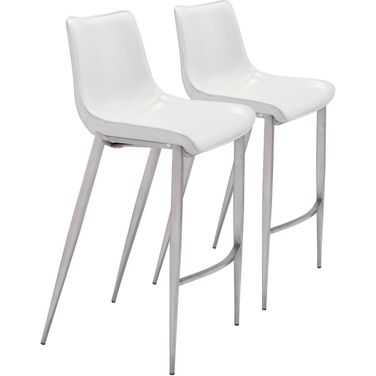 Magnus Barstool Set of 2 In White and Silver