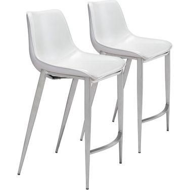 Magnus Counter Stool Set of 2 In White and Silver