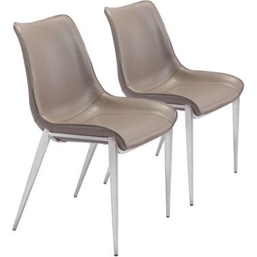 Magnus Dining Chair Set of 2 In Brown and Silver
