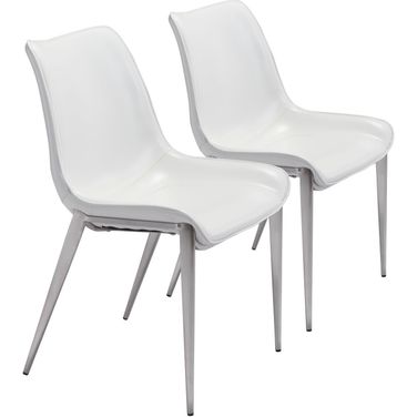 Magnus Dining Chair Set of 2 In White and Silver