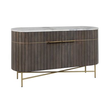 Magnus Mango Wood Oval Sideboard Console Table with Fluted Doors In Grey