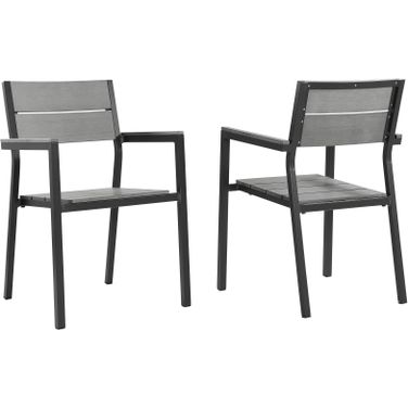 Maine Brown and Gray Dining Arm Chair Outdoor Patio Set of 2