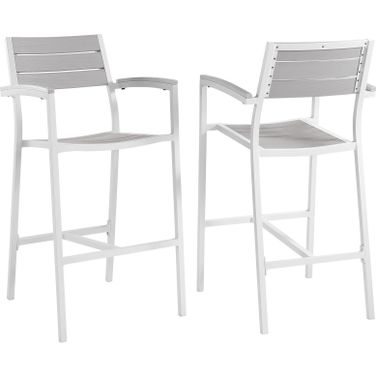 Maine White Light Gray Bar Stool Outdoor Patio Set of 2