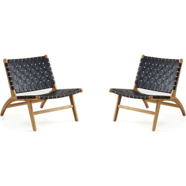Maintenon Leatherette Accent Chair In Black With Nature Feet Set of 2