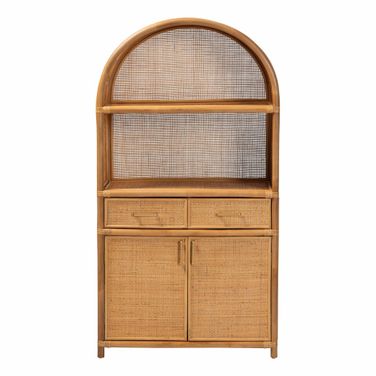 Mairen Arched Natural Rattan Storage Cabinet In Honey